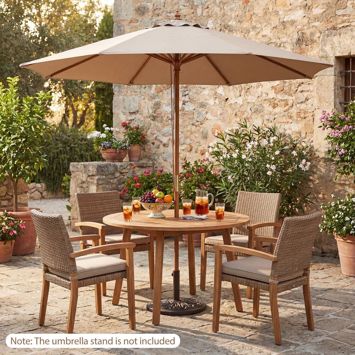 9 FT Patio Umbrella Outdoor Table Market Umbrella with 8 Sturdy Bamboo Ribs-Brown view 5