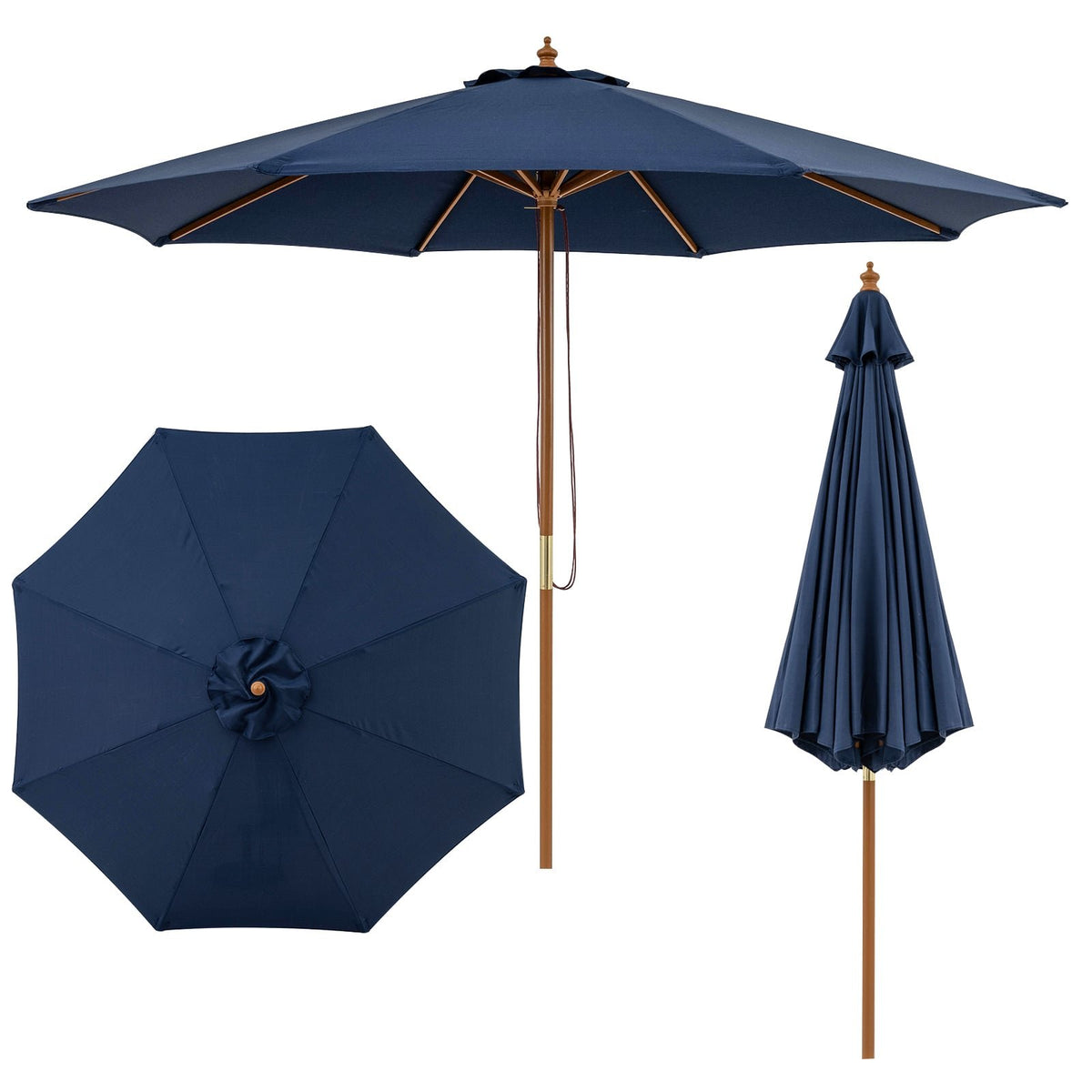 9 FT Patio Umbrella Outdoor Table Market Umbrella with 8 Sturdy Bamboo Ribs-Navy