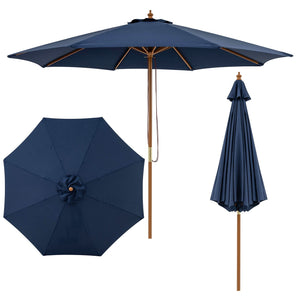 9 FT Patio Umbrella Outdoor Table Market Umbrella with 8 Sturdy Bamboo Ribs-Navy