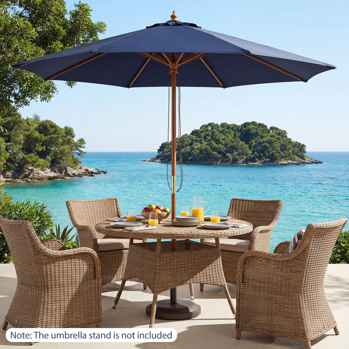 9 FT Patio Umbrella Outdoor Table Market Umbrella with 8 Sturdy Bamboo Ribs-Navy view 2