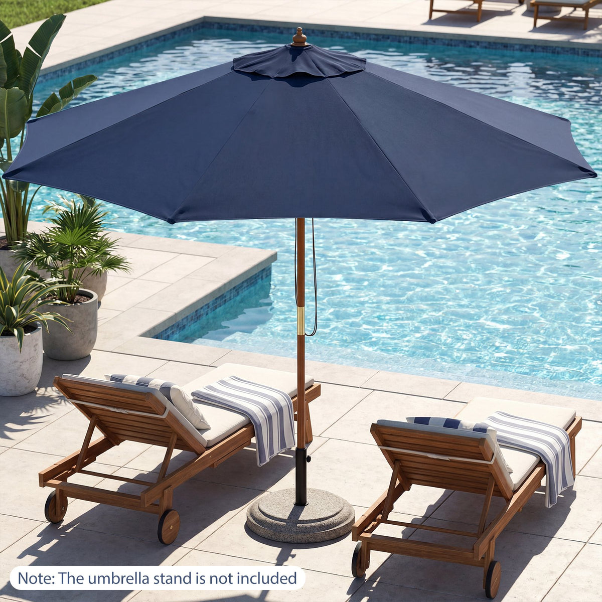 9 FT Patio Umbrella Outdoor Table Market Umbrella with 8 Sturdy Bamboo Ribs-Navy view 3