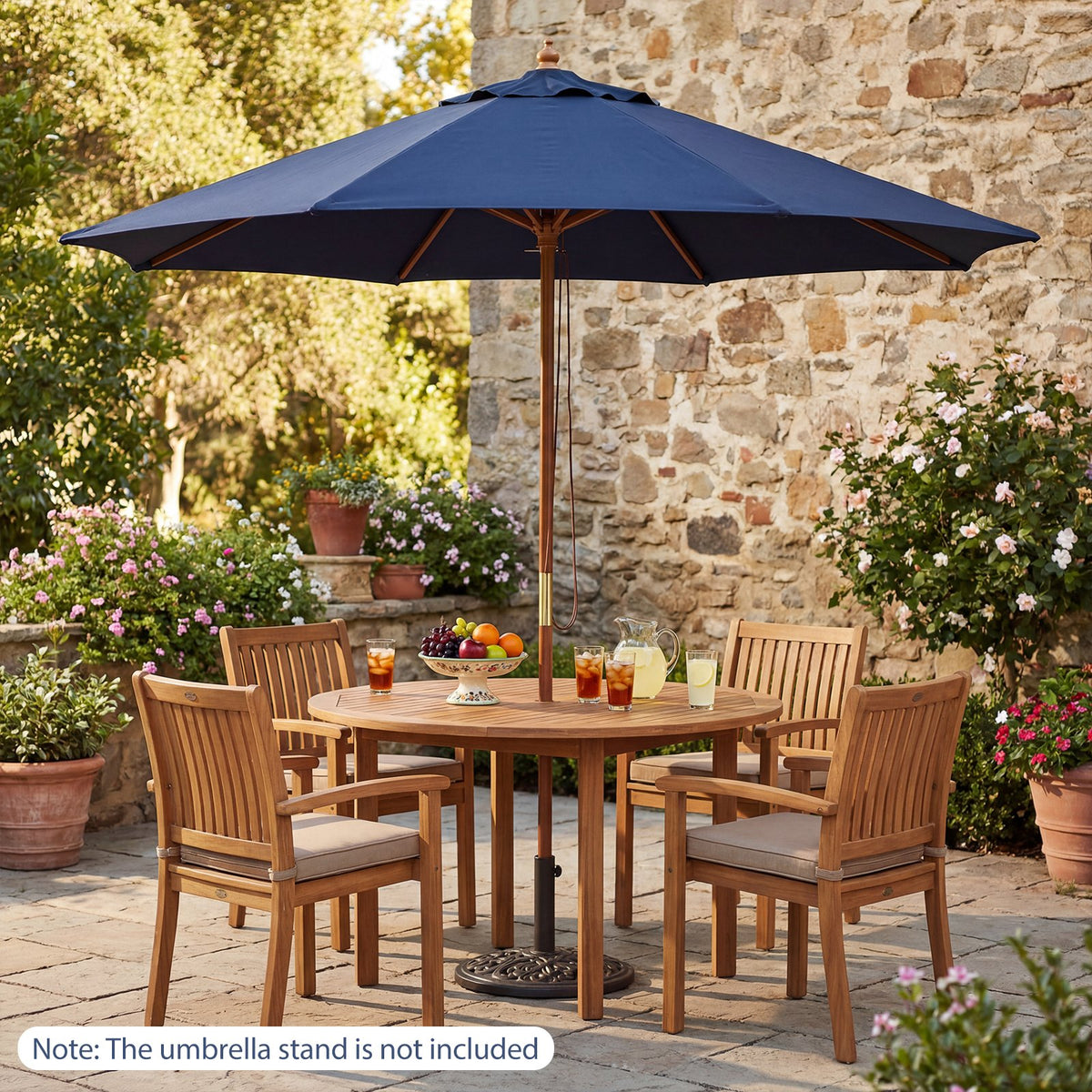 9 FT Patio Umbrella Outdoor Table Market Umbrella with 8 Sturdy Bamboo Ribs-Navy view 4