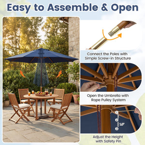 9 FT Patio Umbrella Outdoor Table Market Umbrella with 8 Sturdy Bamboo Ribs-Navy view 8