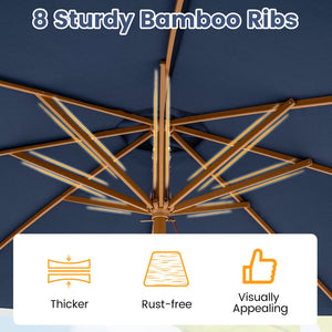 9 FT Patio Umbrella Outdoor Table Market Umbrella with 8 Sturdy Bamboo Ribs-Navy view 9