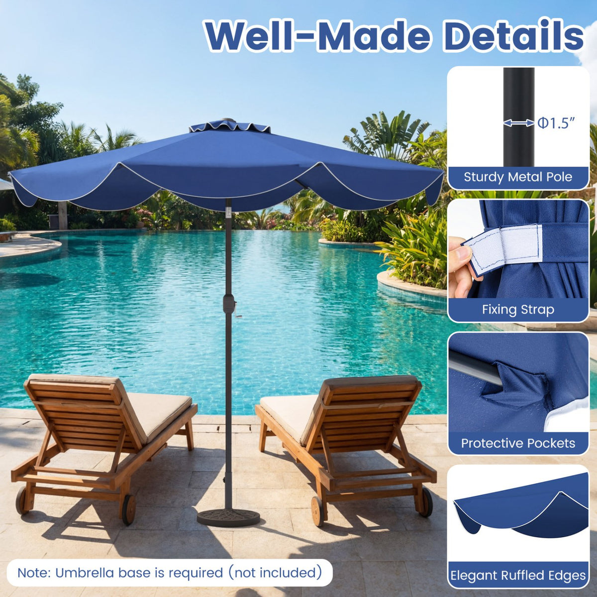 9 FT Patio Umbrella with Crank Handle and Push Button Tilt-Navy view 3
