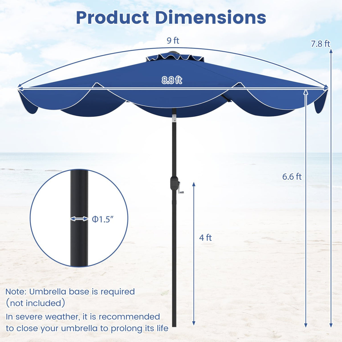 9 FT Patio Umbrella with Crank Handle and Push Button Tilt-Navy view 5