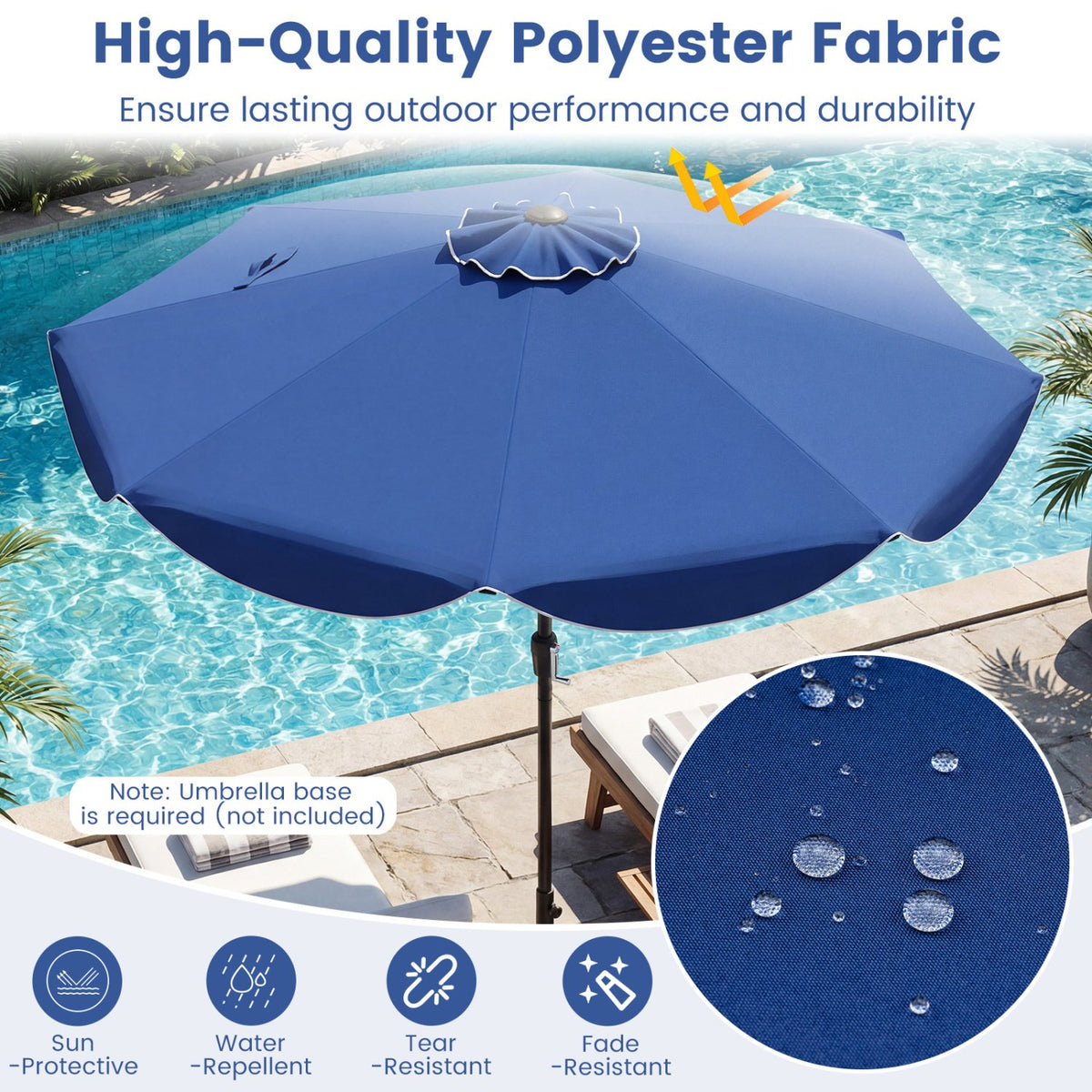9 FT Patio Umbrella with Crank Handle and Push Button Tilt-Navy view 6