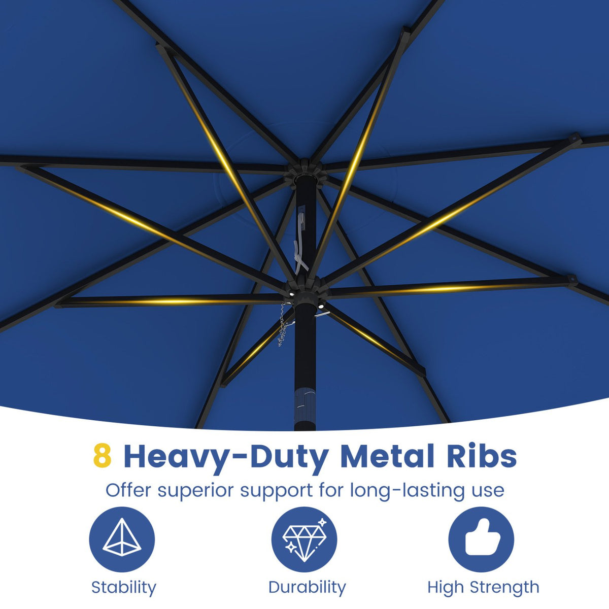 9 FT Patio Umbrella with Crank Handle and Push Button Tilt-Navy view 7