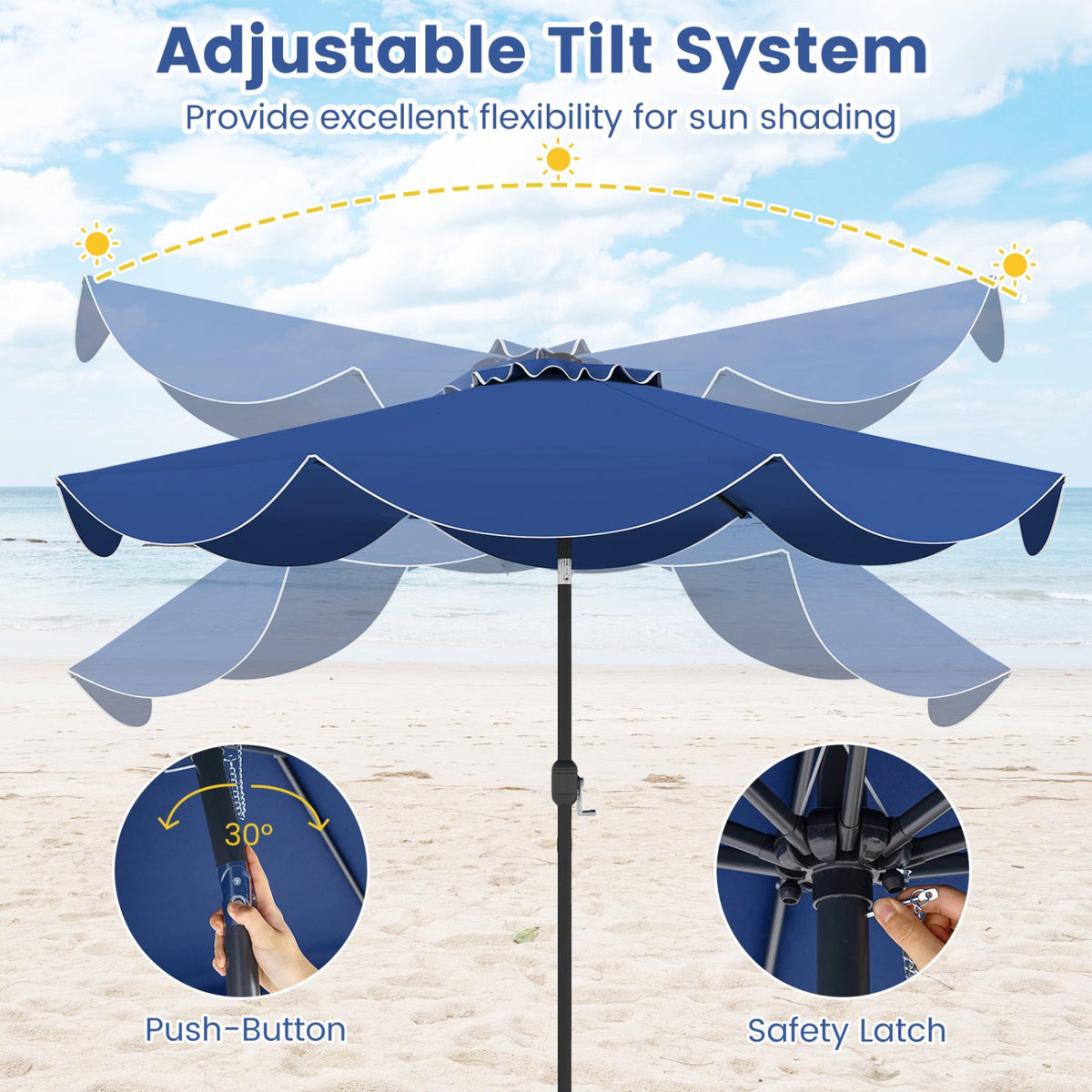 9 FT Patio Umbrella with Crank Handle and Push Button Tilt-Navy view 8