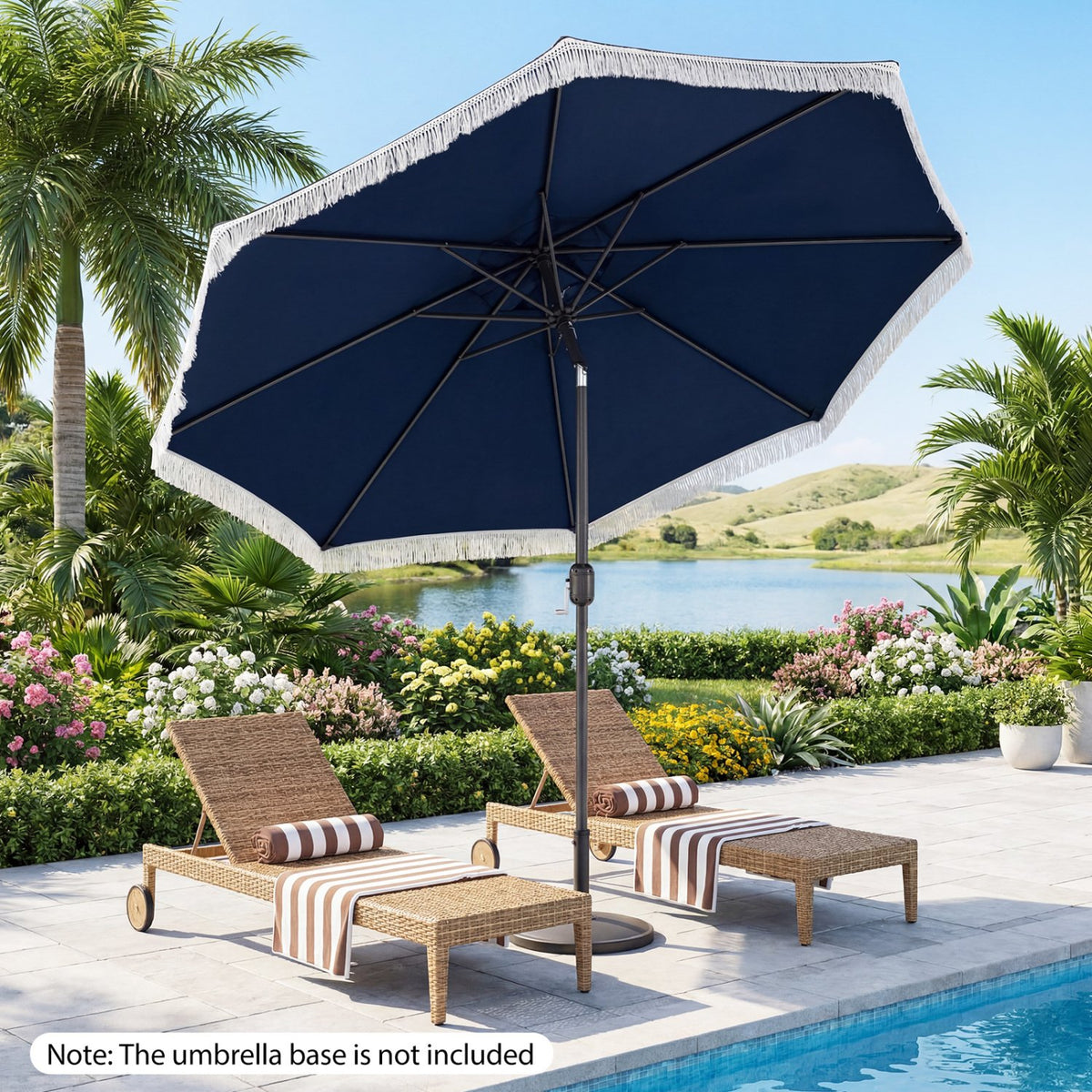 9 FT Patio Umbrella with Sun-Protective Canopy for Patio Garden Pool-Navy view 2