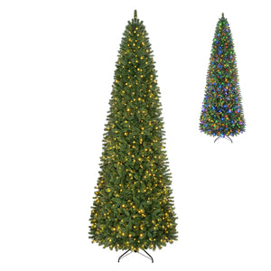 9 FT Pencil Alpine Christmas Tree with 1345 Full Branch Tips and 550 Dual-Color LED Lights
