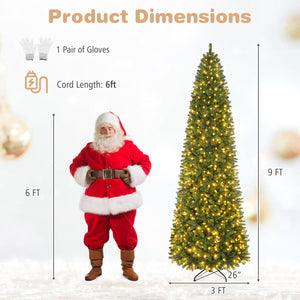 9 FT Pencil Alpine Christmas Tree with 1345 Full Branch Tips and 550 Dual-Color LED Lights view 4