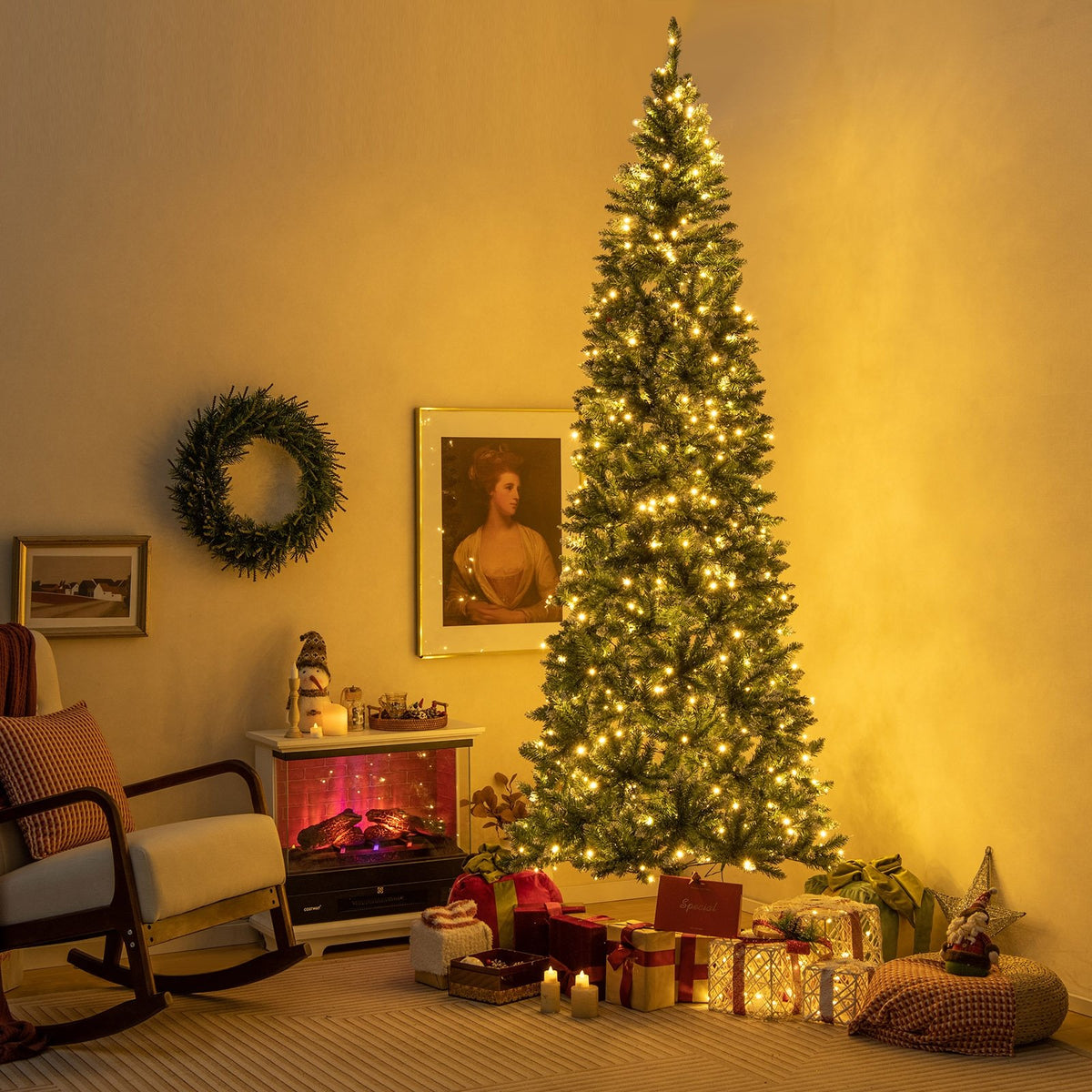 9 FT Pre-Lit Artificial Christmas Tree with 1298 Snowy Branch Tips view 2