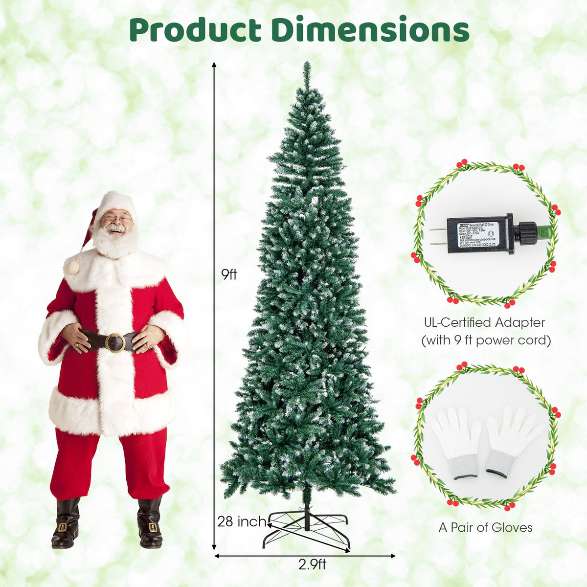 9 FT Pre-Lit Artificial Christmas Tree with 1298 Snowy Branch Tips view 5