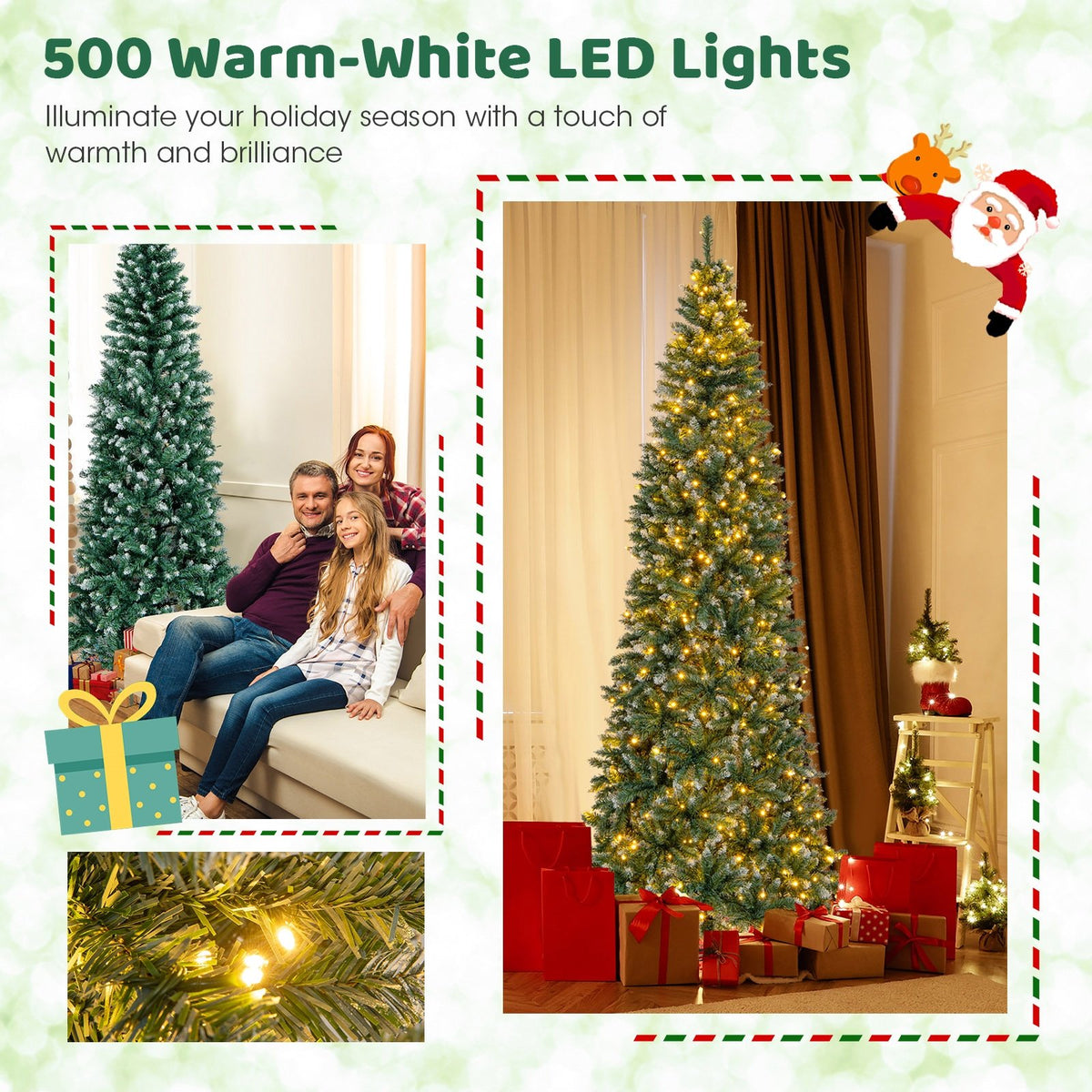 9 FT Pre-Lit Artificial Christmas Tree with 1298 Snowy Branch Tips view 9