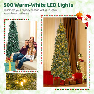 9 FT Pre-Lit Artificial Christmas Tree with 1298 Snowy Branch Tips view 9