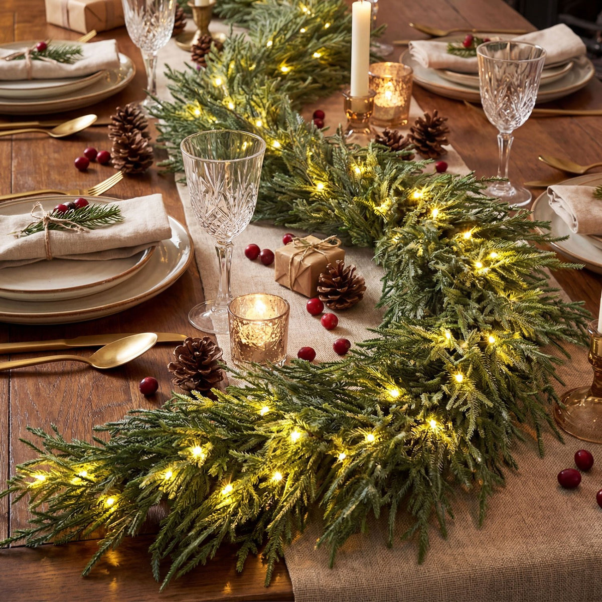 9 FT Pre-lit Artificial Cypress Christmas Garland with 50 Warm White LED Lights and 130 Branch Tips view 2