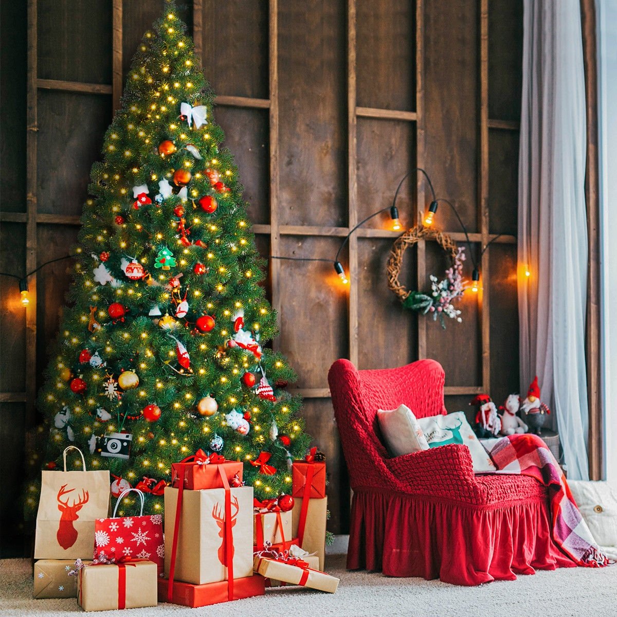 9 Feet Pre-Lit PVC Artificial Christmas Tree with 700 LED Lights view 2