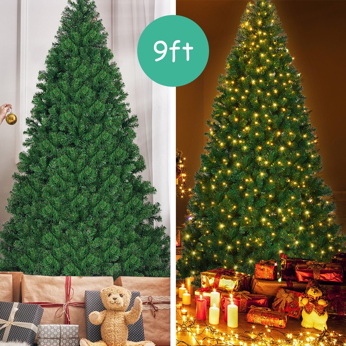 9 Feet Pre-Lit PVC Artificial Christmas Tree with 700 LED Lights view 3