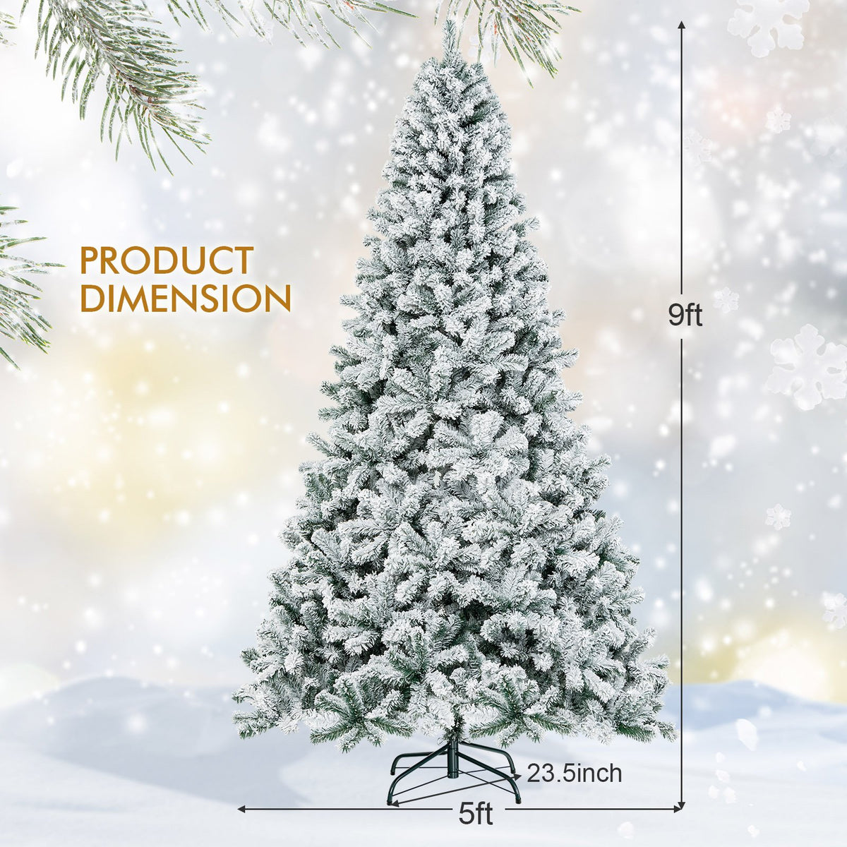 9 Feet Artificial Christmas Tree with Premium Snow Flocked Hinged view 5