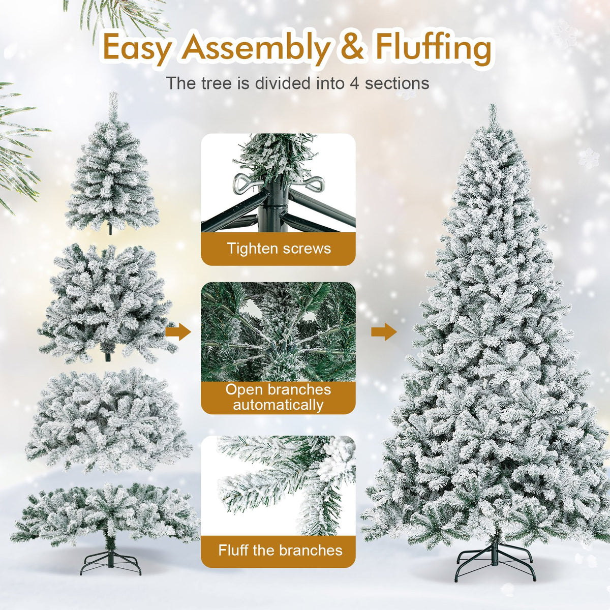 9 Feet Artificial Christmas Tree with Premium Snow Flocked Hinged view 8
