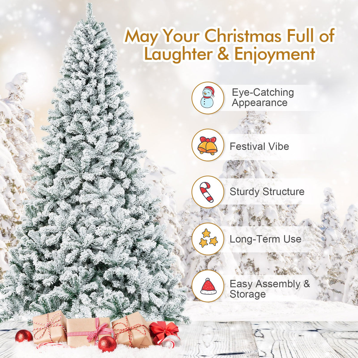 9 Feet Artificial Christmas Tree with Premium Snow Flocked Hinged view 9
