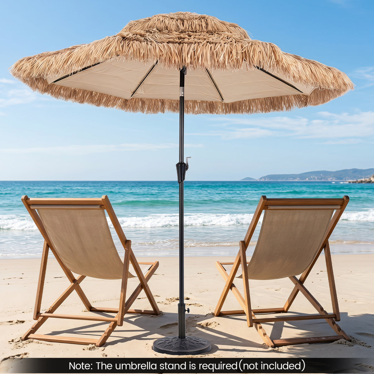 9 FT Solar Thatched Tiki Umbrella with 96 Multi-colored Flowing Lights and 12 Modes-Beige view 2