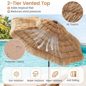 9 FT Solar Thatched Tiki Umbrella with 96 Multi-colored Flowing Lights and 12 Modes-Beige view 9
