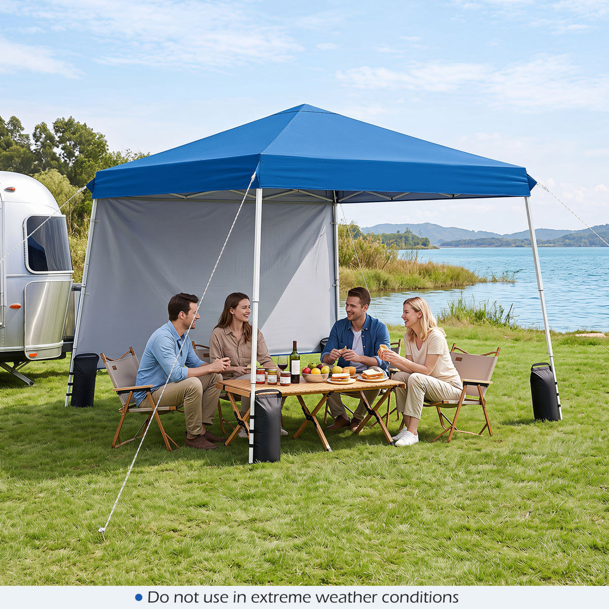 9 ft x 9 ft, Pop Up Canopy Tent with 8 Ground Stakes 4 Wind Ropes and Carry Bag, for Outdoor Party-Blue view 3