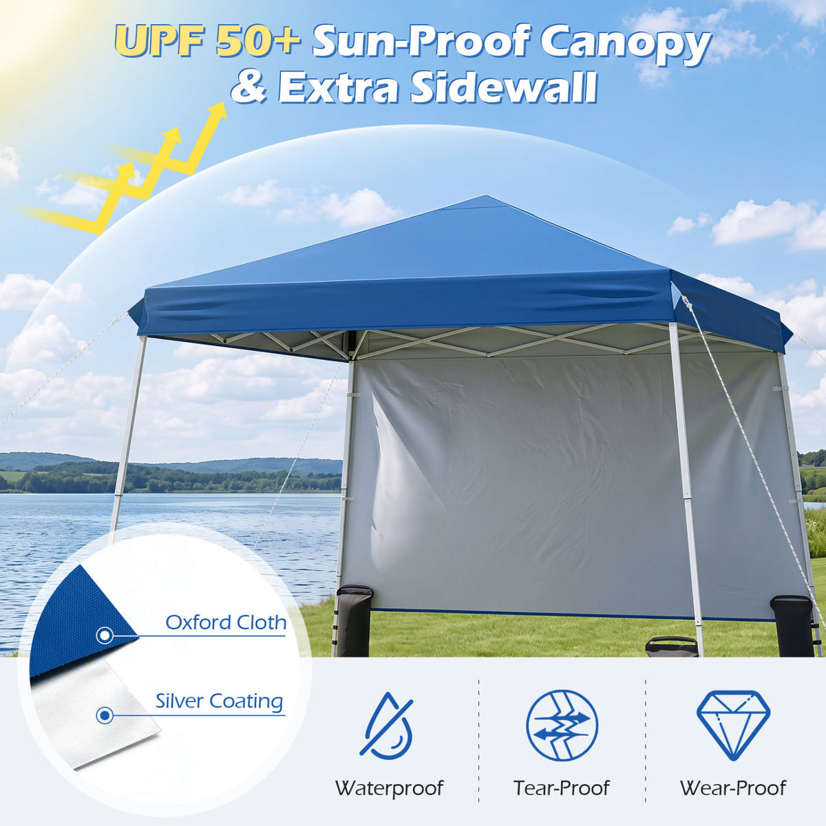 9 ft x 9 ft, Pop Up Canopy Tent with 8 Ground Stakes 4 Wind Ropes and Carry Bag, for Outdoor Party-Blue view 6