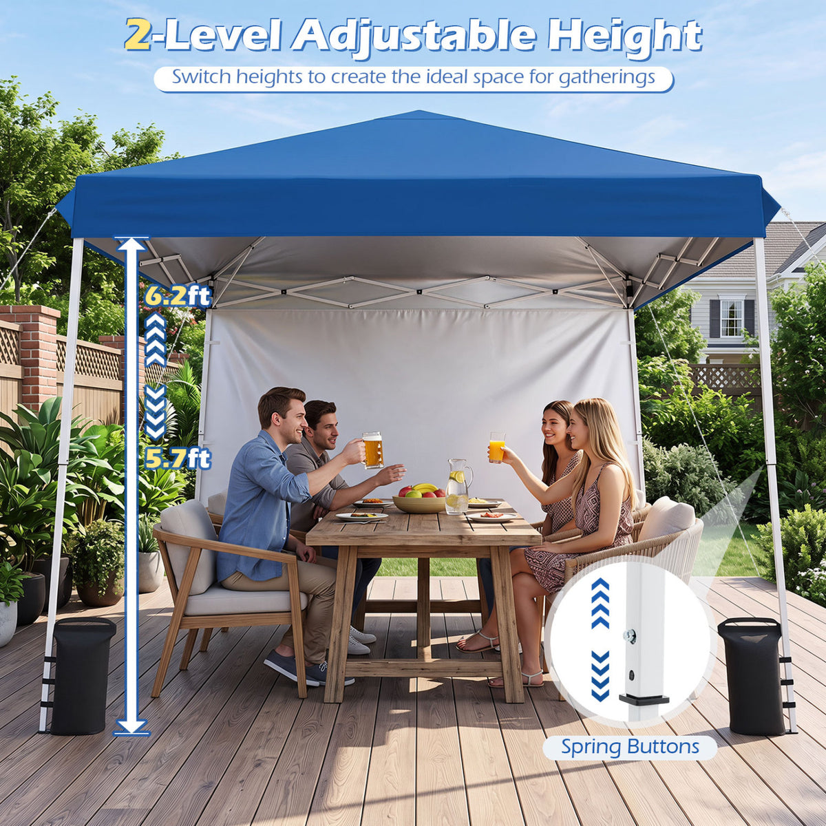 9 ft x 9 ft, Pop Up Canopy Tent with 8 Ground Stakes 4 Wind Ropes and Carry Bag, for Outdoor Party-Blue view 7