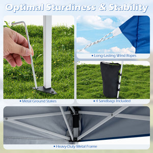 9 ft x 9 ft, Pop Up Canopy Tent with 8 Ground Stakes 4 Wind Ropes and Carry Bag, for Outdoor Party-Blue view 8