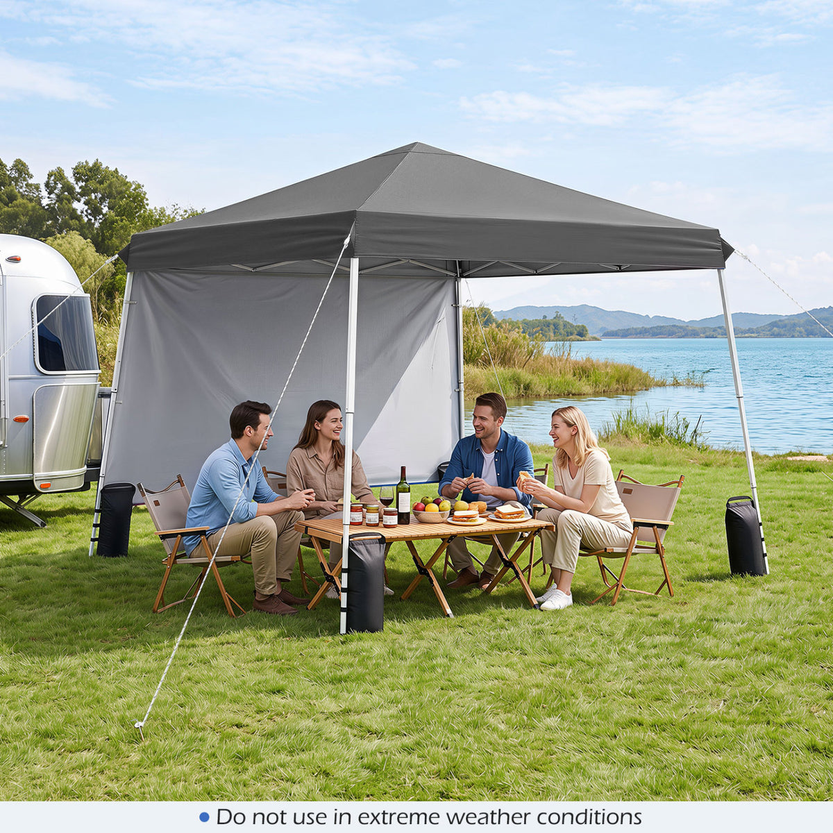 9 ft x 9 ft, Pop Up Canopy Tent with 8 Ground Stakes 4 Wind Ropes and Carry Bag, for Outdoor Party-Gray view 3