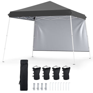 9 ft x 9 ft, Pop Up Canopy Tent with 8 Ground Stakes 4 Wind Ropes and Carry Bag, for Outdoor Party-Gray view 4
