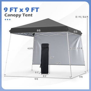 9 ft x 9 ft, Pop Up Canopy Tent with 8 Ground Stakes 4 Wind Ropes and Carry Bag, for Outdoor Party-Gray view 5