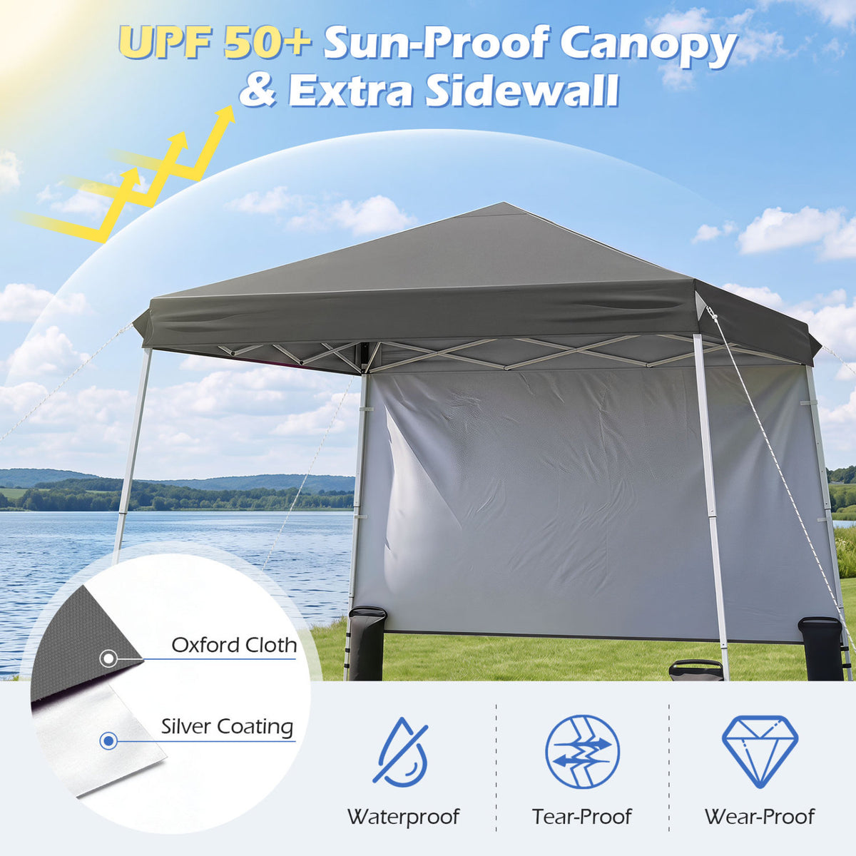9 ft x 9 ft, Pop Up Canopy Tent with 8 Ground Stakes 4 Wind Ropes and Carry Bag, for Outdoor Party-Gray view 6