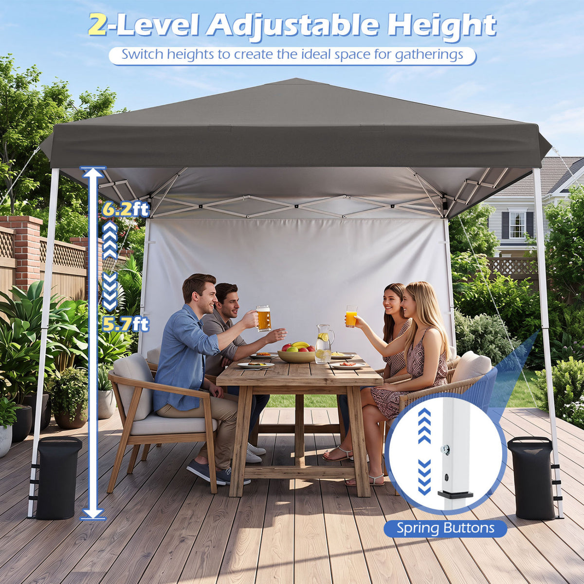 9 ft x 9 ft, Pop Up Canopy Tent with 8 Ground Stakes 4 Wind Ropes and Carry Bag, for Outdoor Party-Gray view 7
