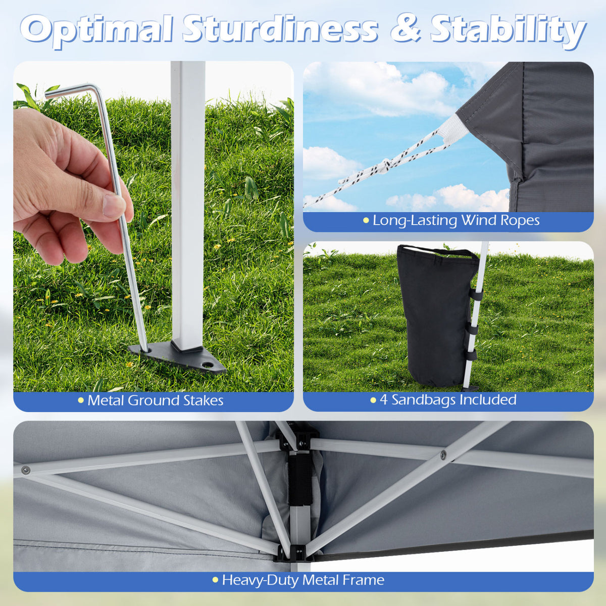 9 ft x 9 ft, Pop Up Canopy Tent with 8 Ground Stakes 4 Wind Ropes and Carry Bag, for Outdoor Party-Gray view 8