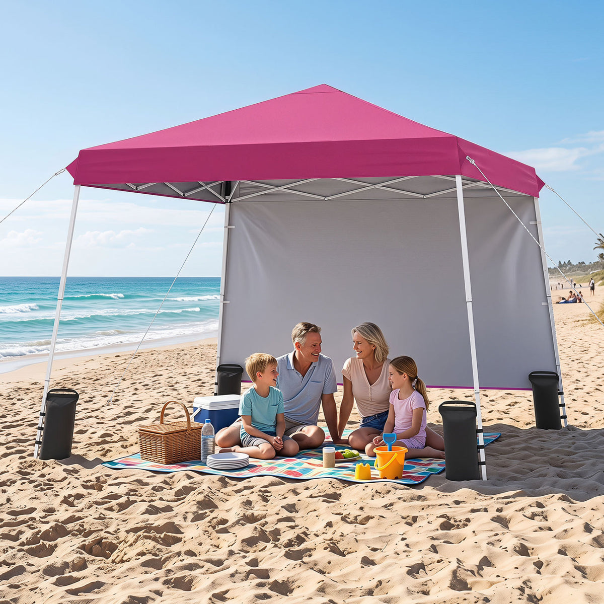 9 ft x 9 ft, Pop Up Canopy Tent with 8 Ground Stakes 4 Wind Ropes and Carry Bag, for Outdoor Party-Pink view 2