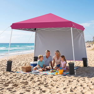 9 ft x 9 ft, Pop Up Canopy Tent with 8 Ground Stakes 4 Wind Ropes and Carry Bag, for Outdoor Party-Pink view 2