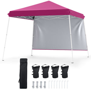 9 ft x 9 ft, Pop Up Canopy Tent with 8 Ground Stakes 4 Wind Ropes and Carry Bag, for Outdoor Party-Pink view 4