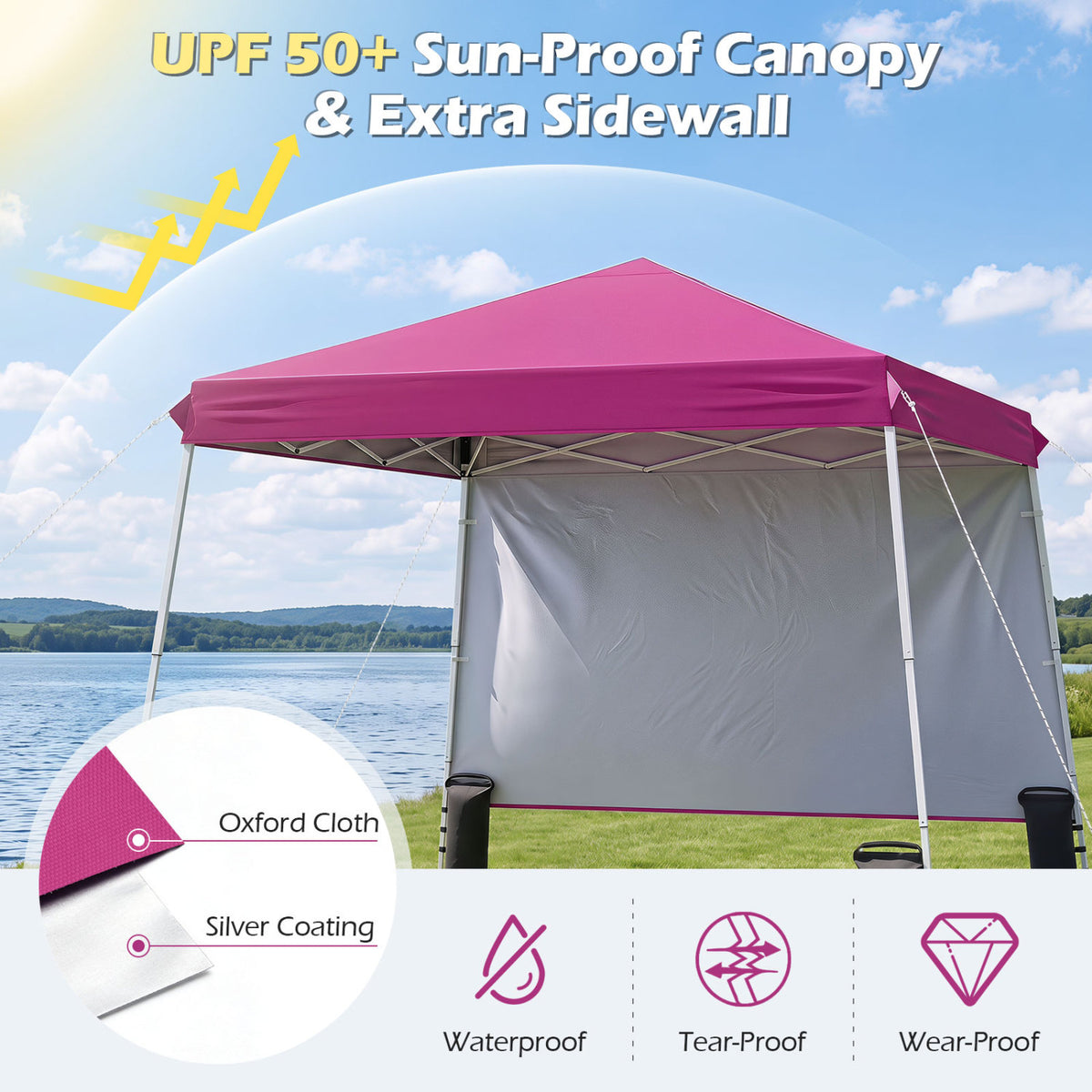 9 ft x 9 ft, Pop Up Canopy Tent with 8 Ground Stakes 4 Wind Ropes and Carry Bag, for Outdoor Party-Pink view 6