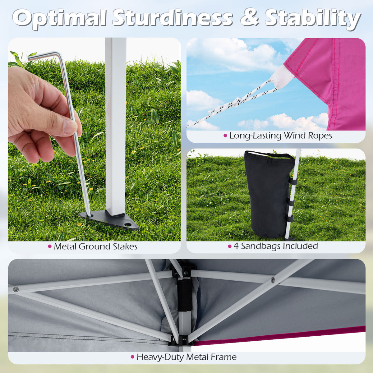 9 ft x 9 ft, Pop Up Canopy Tent with 8 Ground Stakes 4 Wind Ropes and Carry Bag, for Outdoor Party-Pink view 8