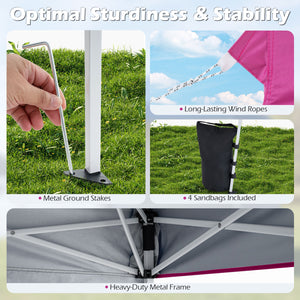 9 ft x 9 ft, Pop Up Canopy Tent with 8 Ground Stakes 4 Wind Ropes and Carry Bag, for Outdoor Party-Pink view 8