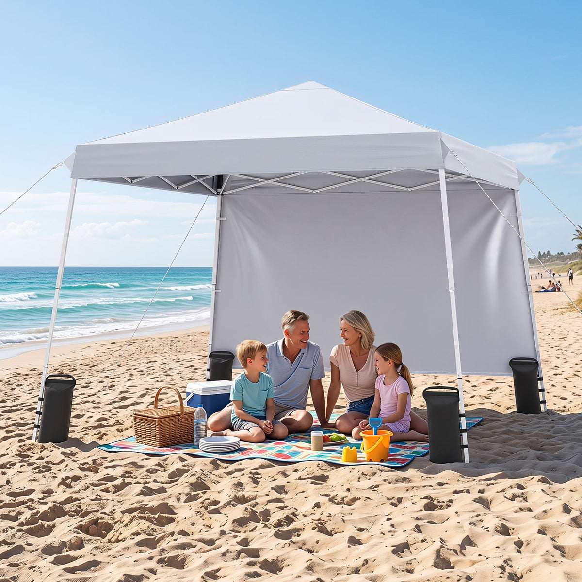 9 ft x 9 ft, Pop Up Canopy Tent with 8 Ground Stakes 4 Wind Ropes and Carry Bag, for Outdoor Party-White view 2