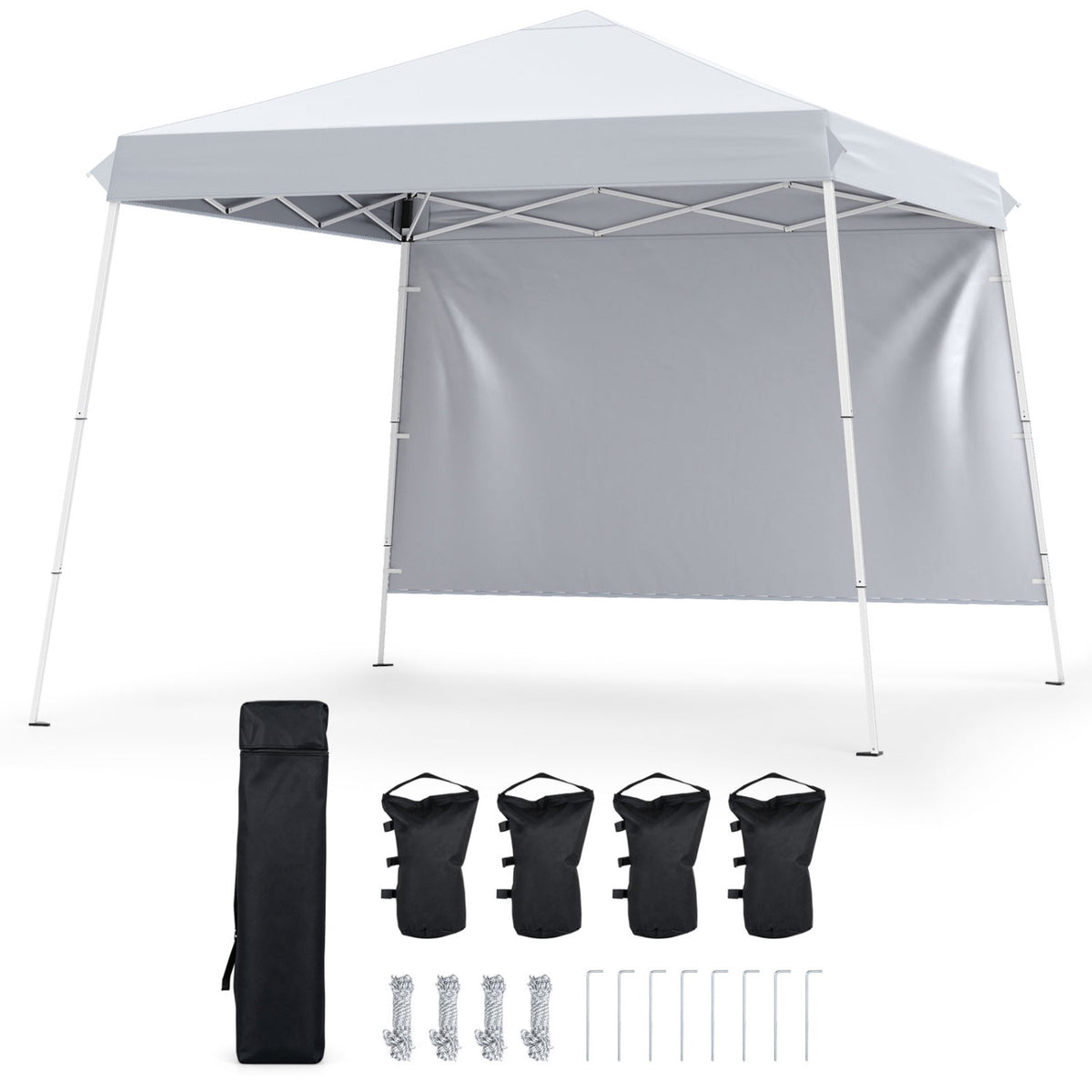 9 ft x 9 ft, Pop Up Canopy Tent with 8 Ground Stakes 4 Wind Ropes and Carry Bag, for Outdoor Party-White view 4