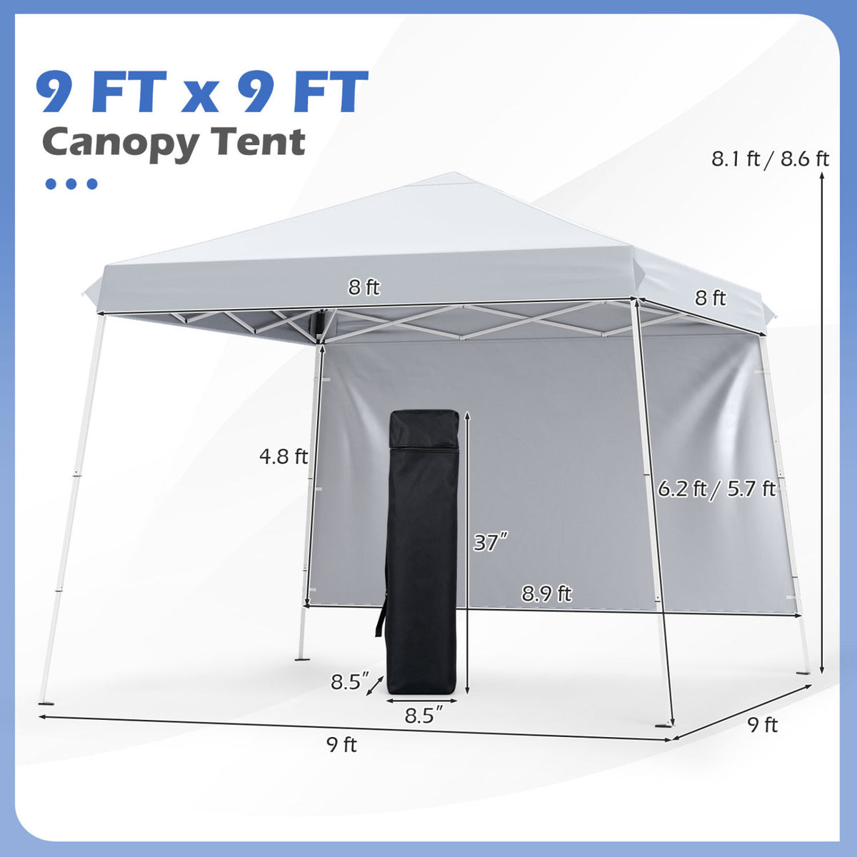 9 ft x 9 ft, Pop Up Canopy Tent with 8 Ground Stakes 4 Wind Ropes and Carry Bag, for Outdoor Party-White view 5