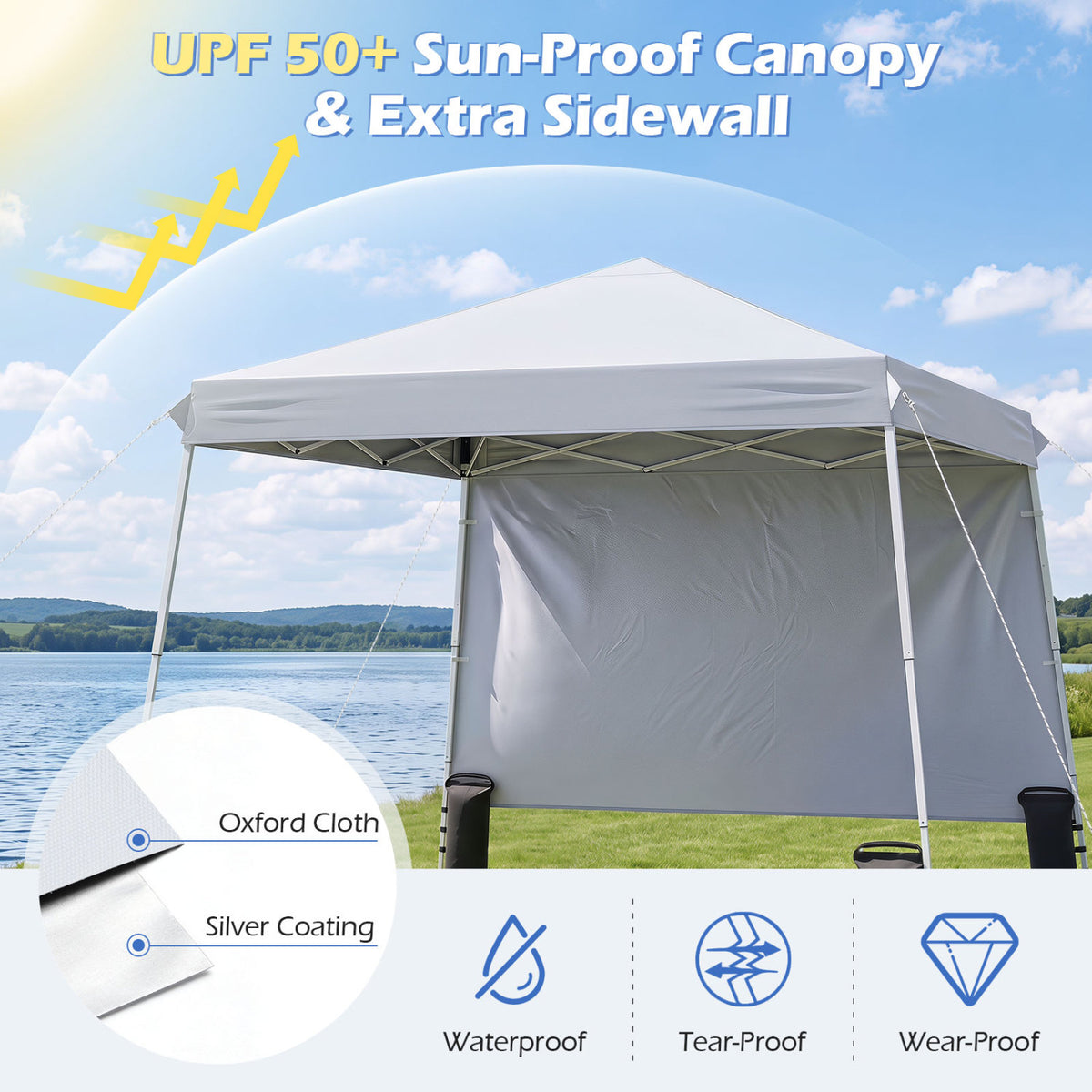 9 ft x 9 ft, Pop Up Canopy Tent with 8 Ground Stakes 4 Wind Ropes and Carry Bag, for Outdoor Party-White view 6