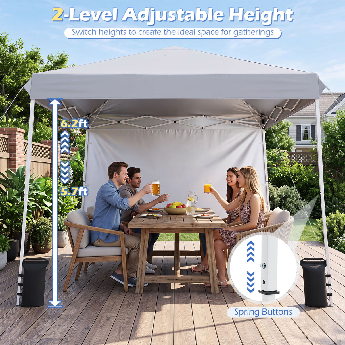 9 ft x 9 ft, Pop Up Canopy Tent with 8 Ground Stakes 4 Wind Ropes and Carry Bag, for Outdoor Party-White view 7