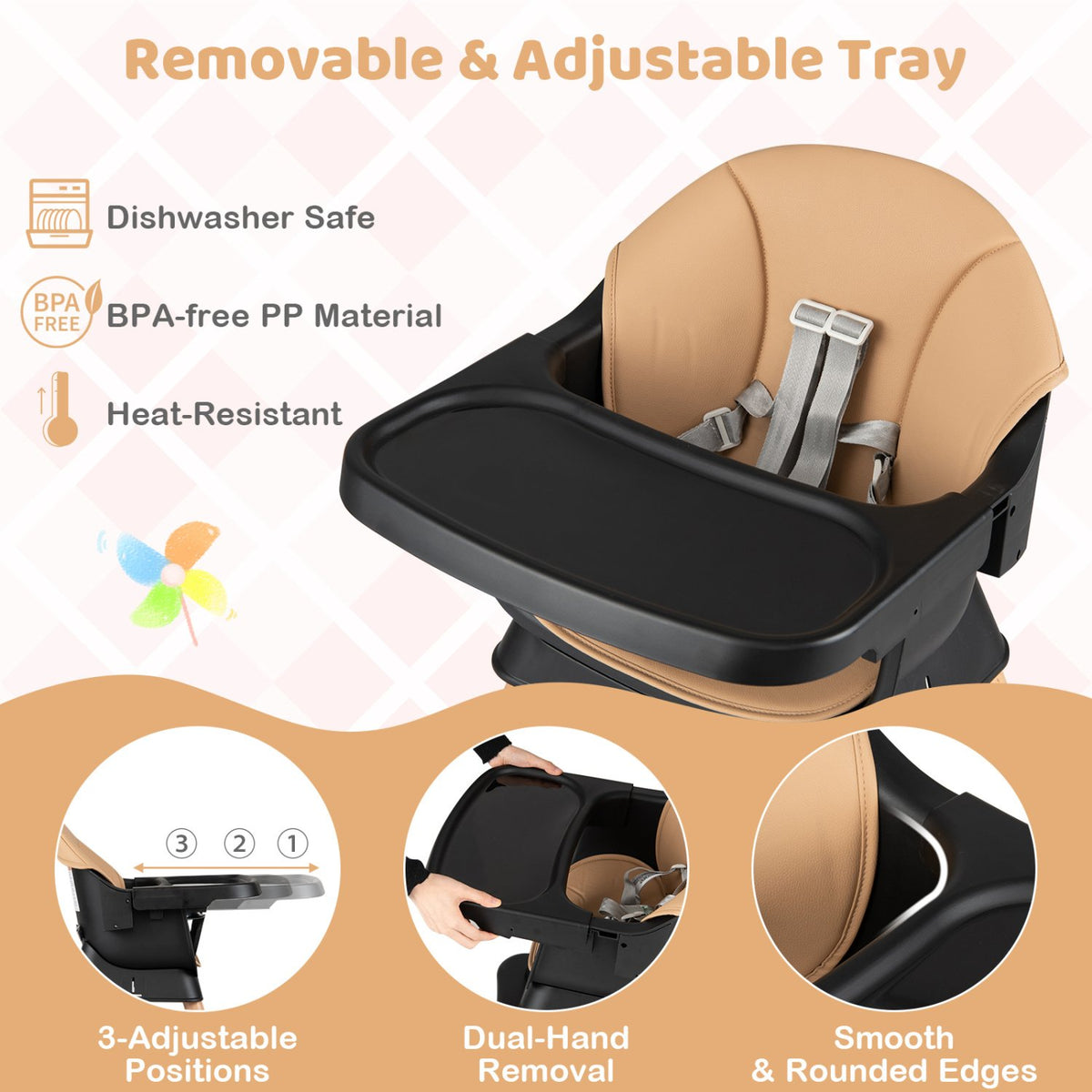 9-in-1 Convertible High Chair with Solid Wood Legs for Babies and Toddlers-Black view 8